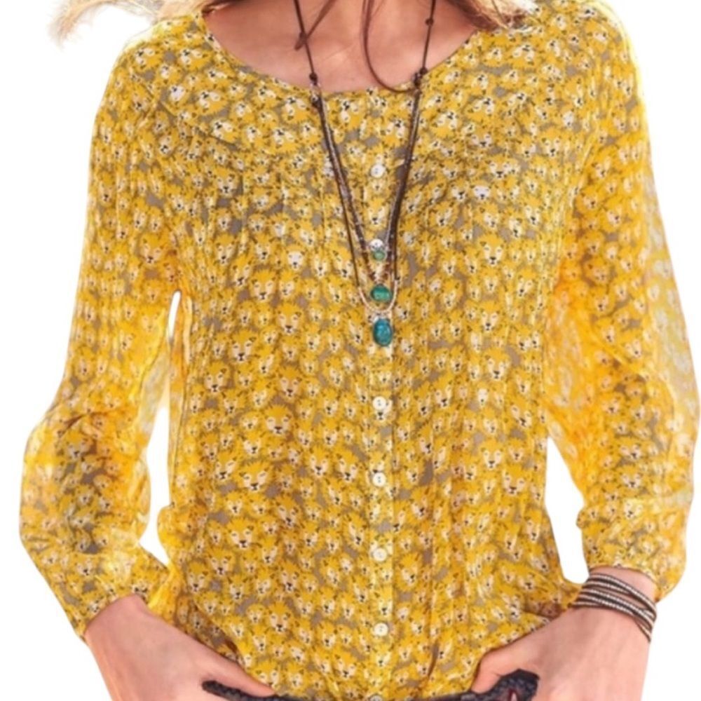 Sundance Katanga Lion Long Sleeve Semi Sheer Silk Blouse Size Medium 📦